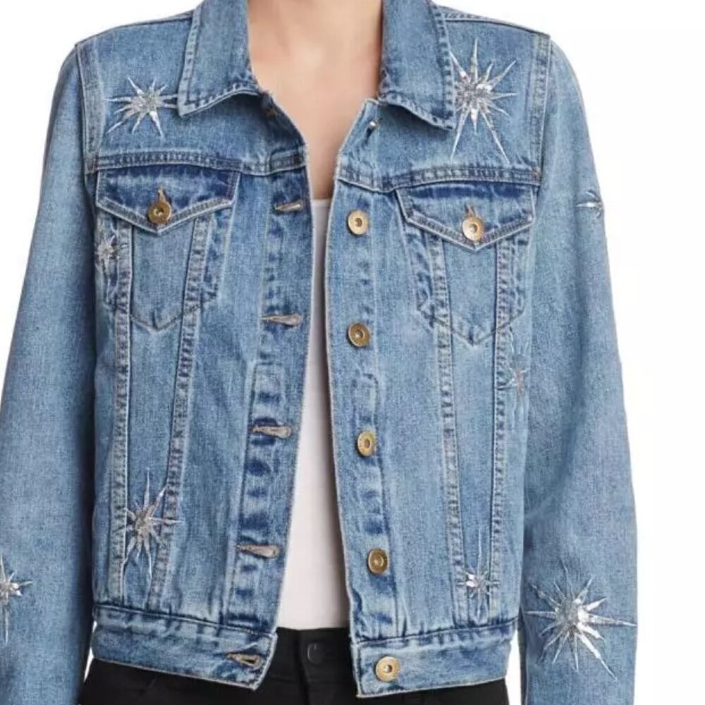 Pistola Blue‎ Brando Embroidered Denim Jean Jacket Coat Women's New Small